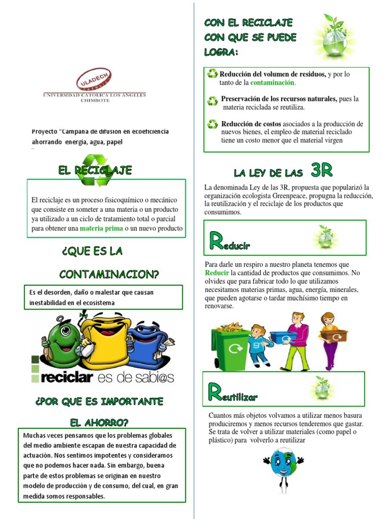 Tríptico Educativo sobre Reciclaje Infantil | PDF | Reciclaje | Residuos