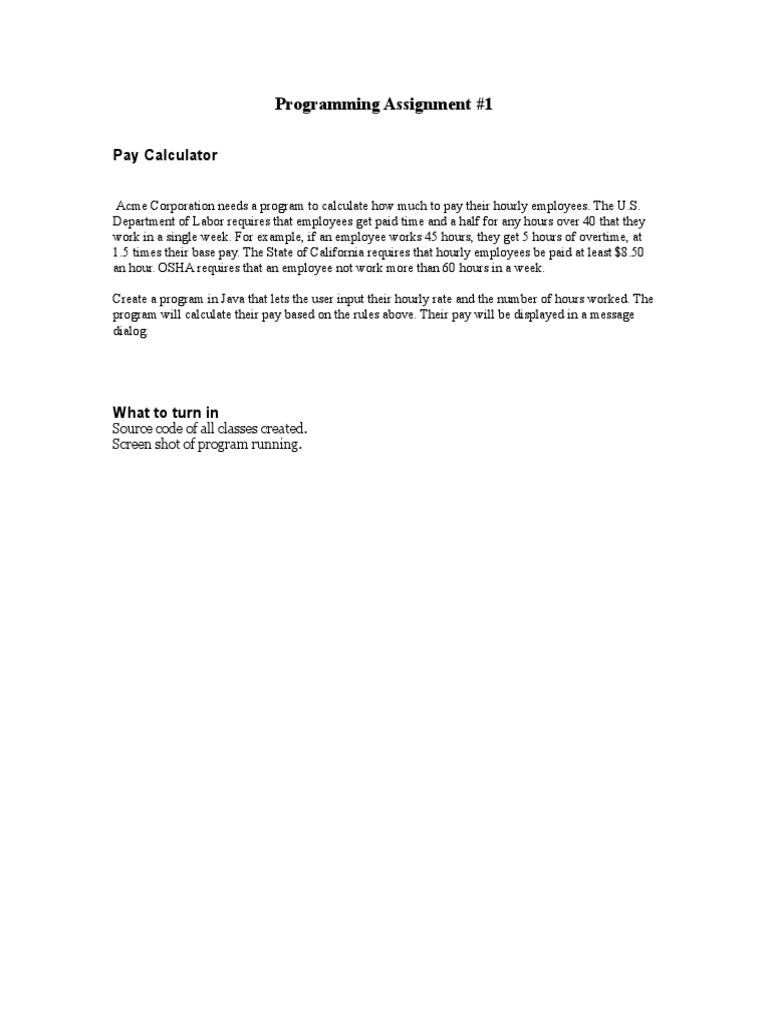 Programming Assignment #1: Pay Calculator | PDF