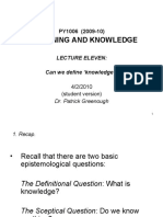 Reasoning and Knowledge: Lecture Eleven: Can We Define Knowledge'?