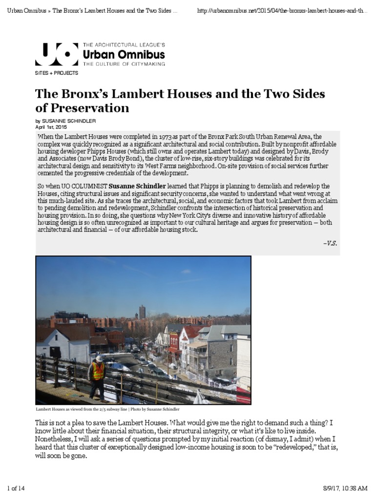 Urban Omnibus The Bronx's Lambert Houses and The Two Sides of