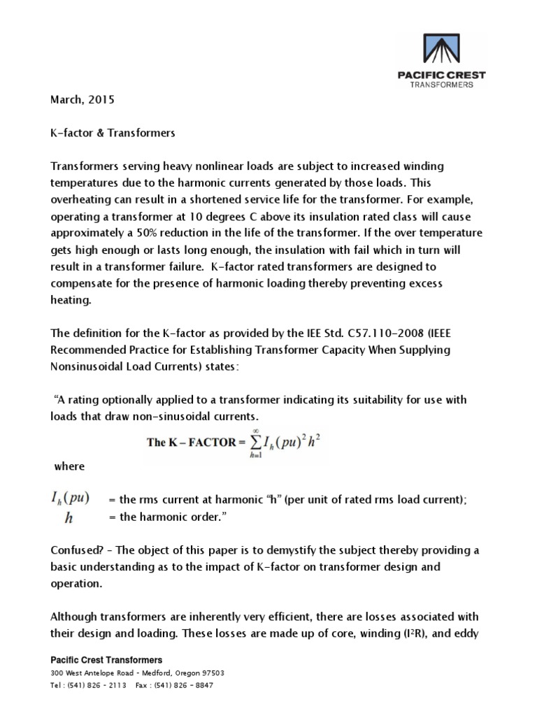 KFactor and Transformers PDF Transformer Electric Power