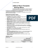 Moodle2Word Word Template: Startup Menu: Supported Question Types