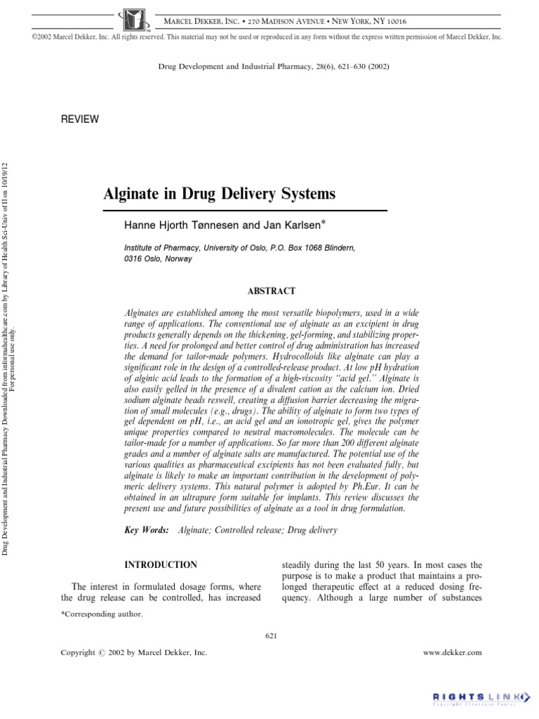 Alginate in Drug Delivery Systems | PDF | Pharmaceutical Formulation ...