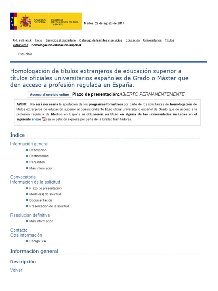 Homologación de Títulos Extranjeros de Educación Superior A Títulos Oficiales Universitarios