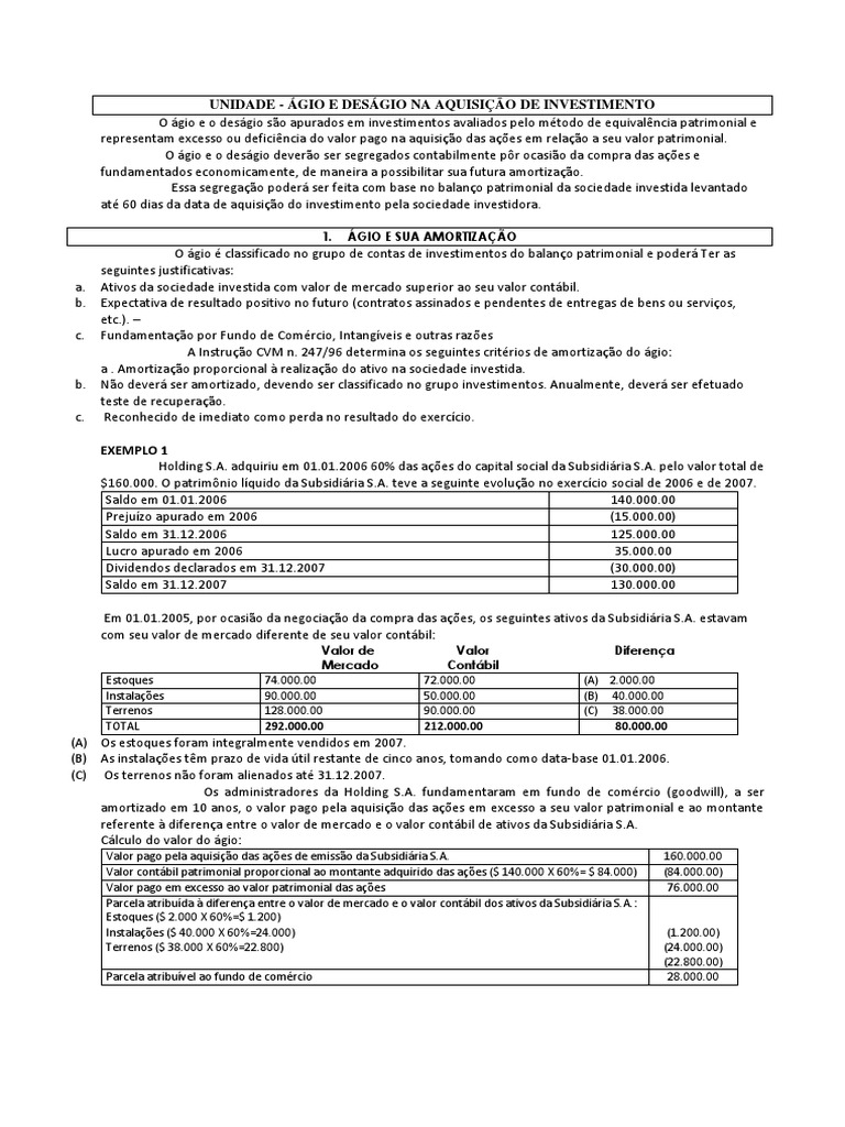 Agio e Deságio Na Aquisição de Investimentos | PDF | Capital próprio  (finanças) | Balancete, image size:768x1024