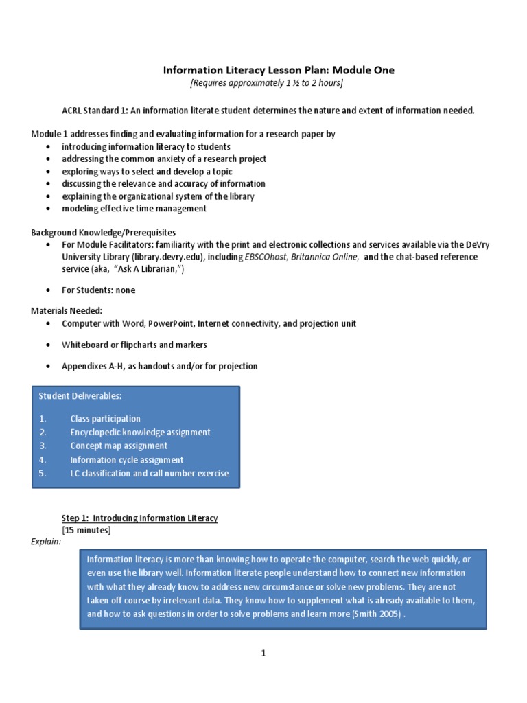 Information Literacy Module 1 Information Literacy Libraries Free