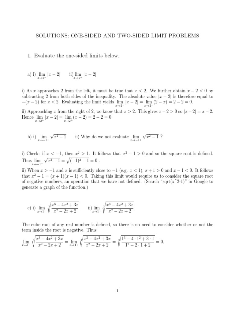 Solutions To Limit Problems | Download Free PDF | Function (Mathematics ...