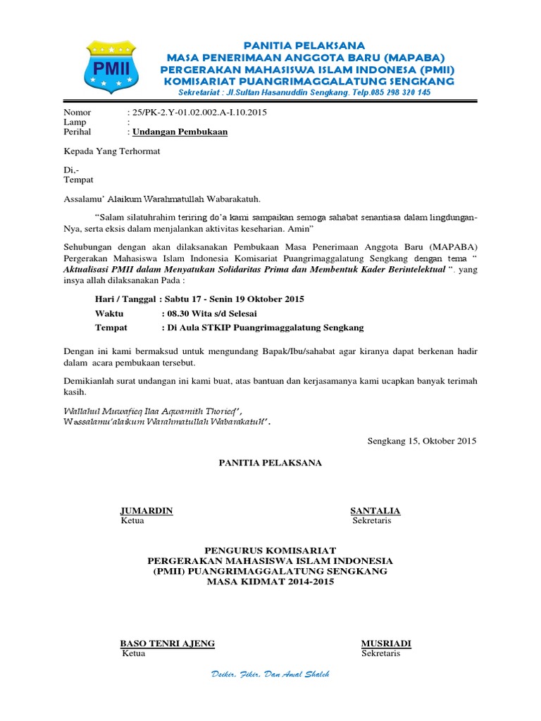 Surat Undangan Pembukaan Pmii 0 2 PK AL AQIDAH I 201 3.