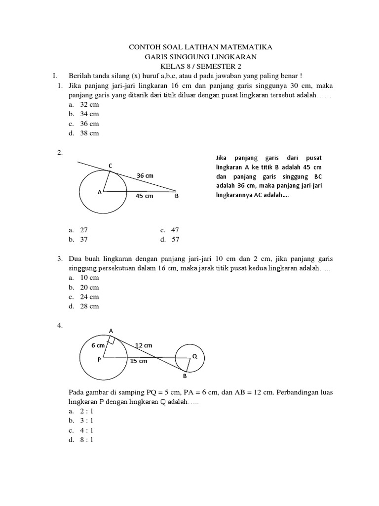 9 6 Contoh Soal Latihan Matematika Garis Singgung Lingkaran Kelas