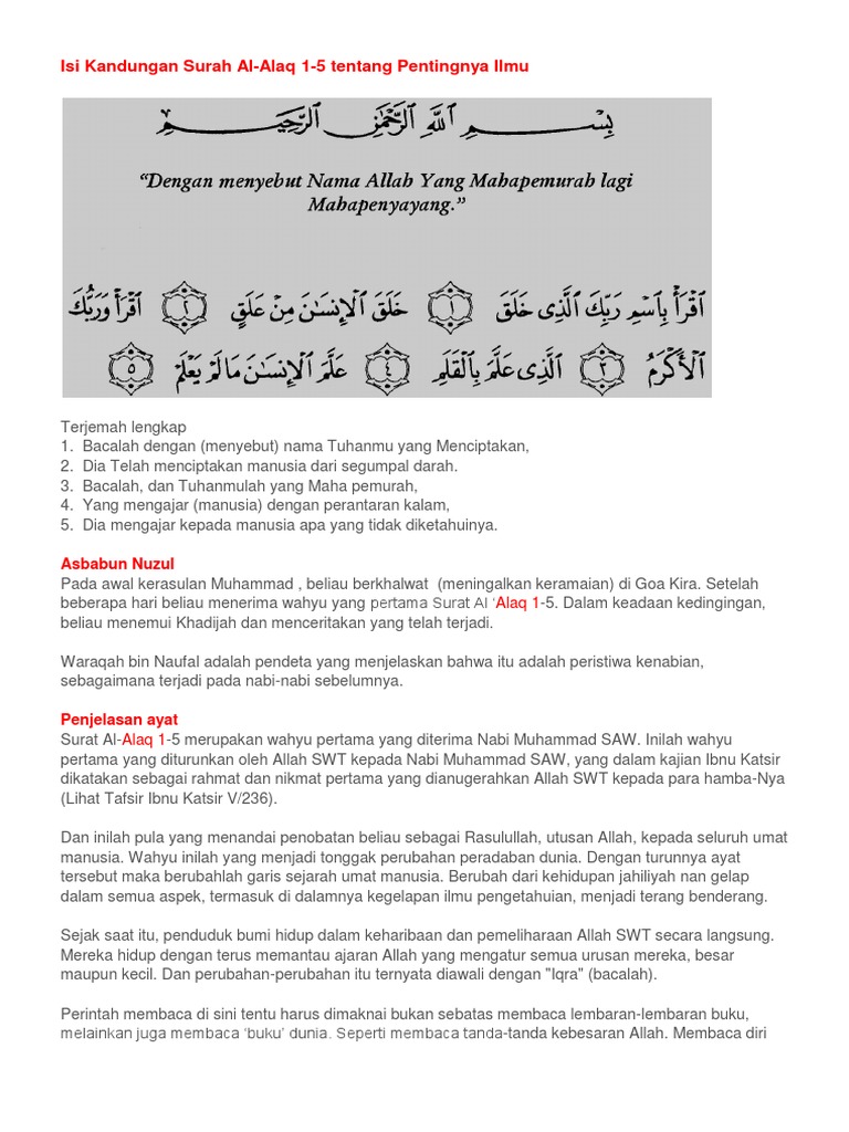 Isi Kandungan Surah Al Alaq