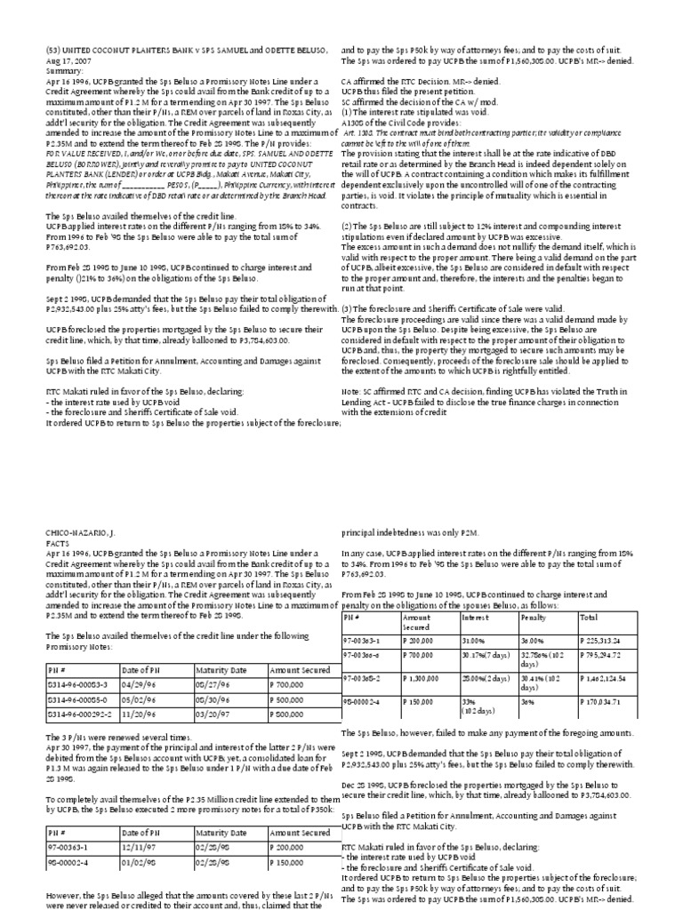 United Coconut Planters Bank V Sps Samuel and Odette Beluso PDF