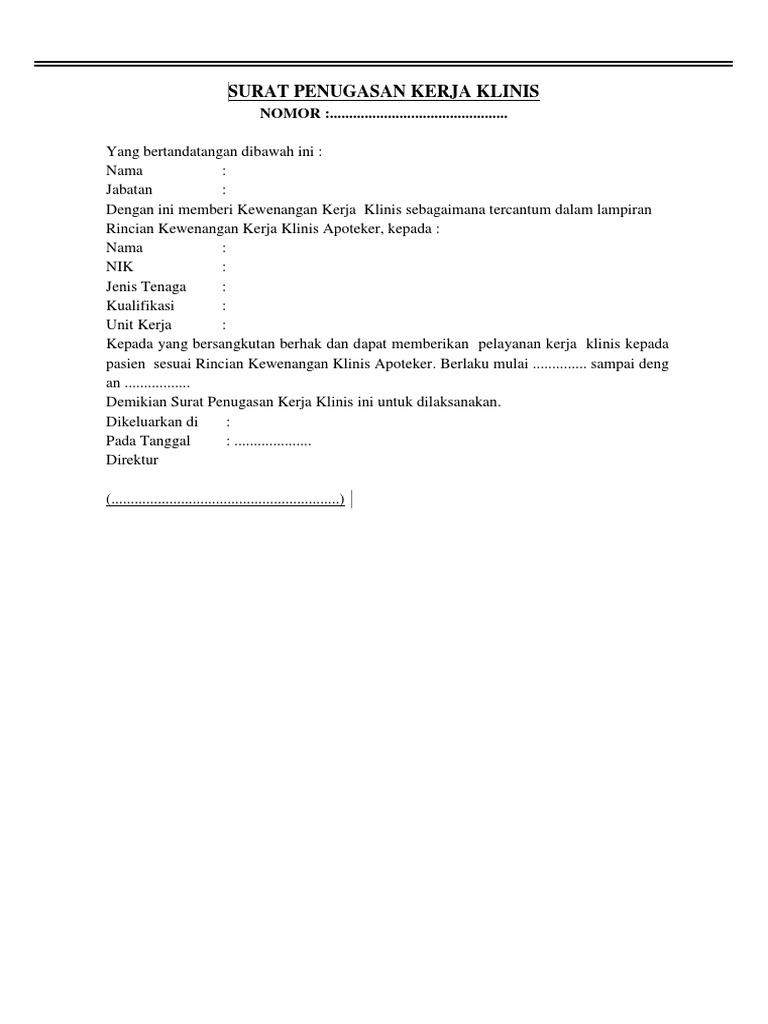 CONTOH SURAT PENUGASAN KERJA KLINIK APOTEKER .docx