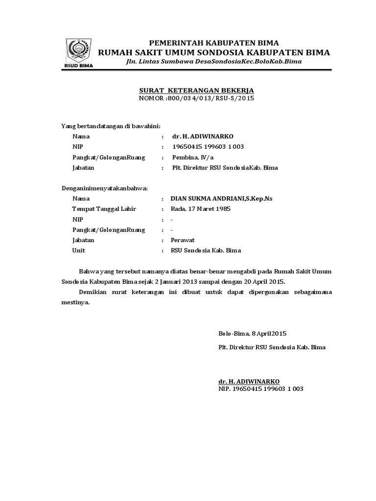 Surat Keterangan Bekerja