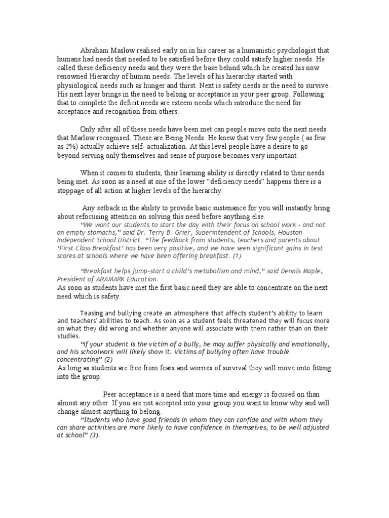 Importance of hierarchy of needs essay picture