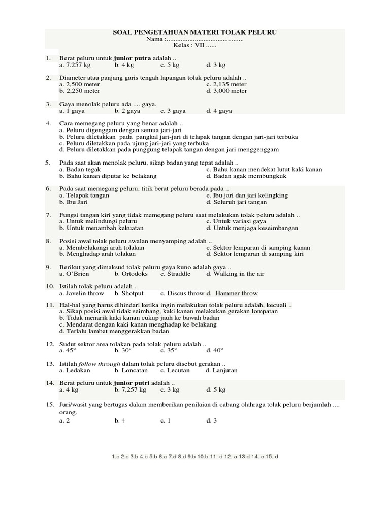 Soal Pengetahuan Tolak Peluru Pdf