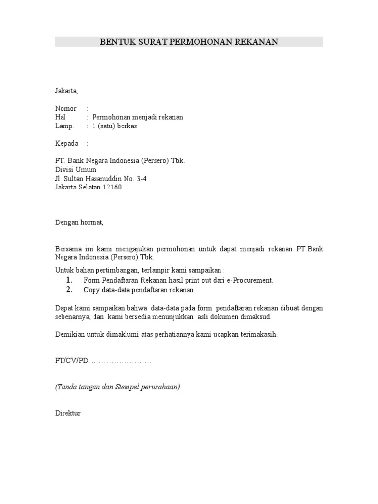 Download Contoh Surat an Rekanan Download Contoh Surat an Rekanan