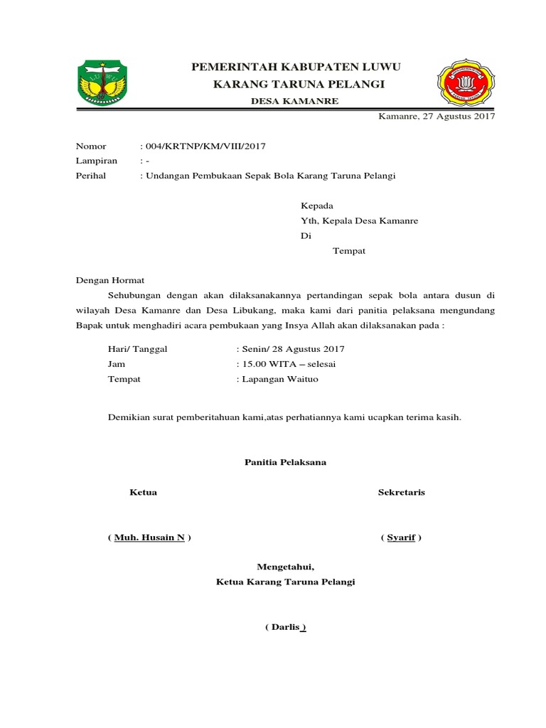 Contoh Surat Pembelian Bola
