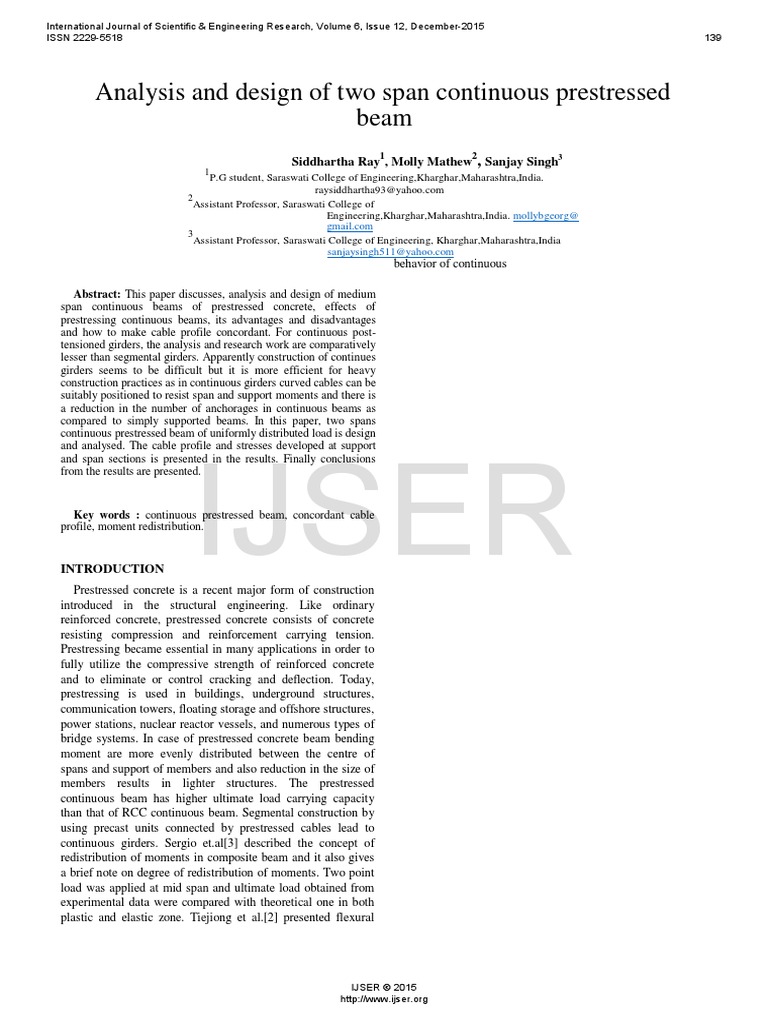 Analysis and Design of Two Span Continuous Prestressed Beam | PDF ...