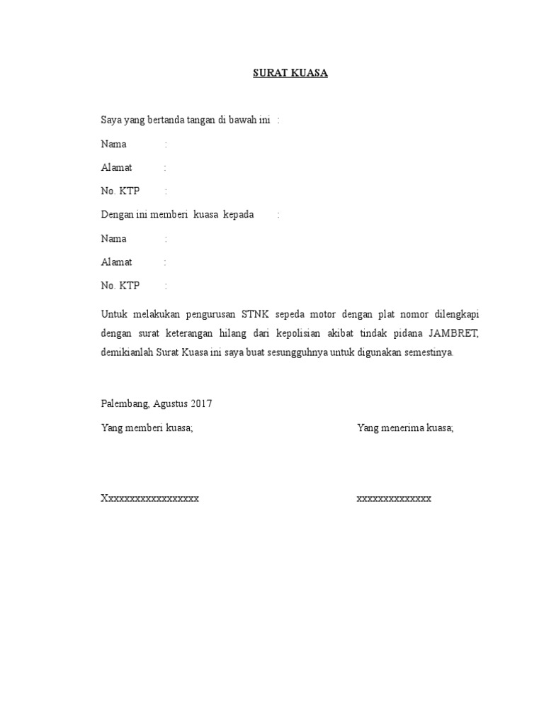 Contoh Surat Kuasa Mengutip Wang