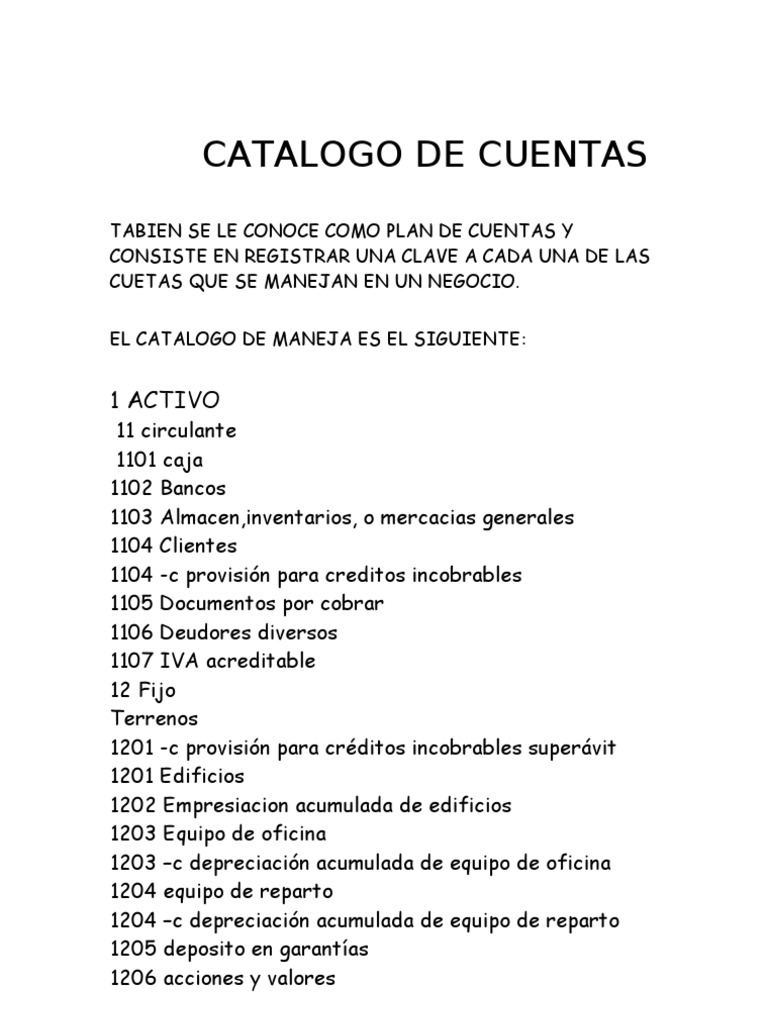 Catálogo de Cuentas Contables | PDF | Bienes | Hoja de balance