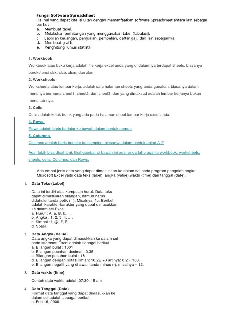 Ada Empat Jenis Data Yang Dapat Dimasukkan Ke Dalam Sel Pada Program Pengolah Angka Microsoft Excel Yaitu Data Teks