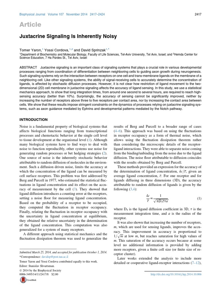 Biophysical Journal 2014 PDF Cell Signaling Receptor (Biochemistry)