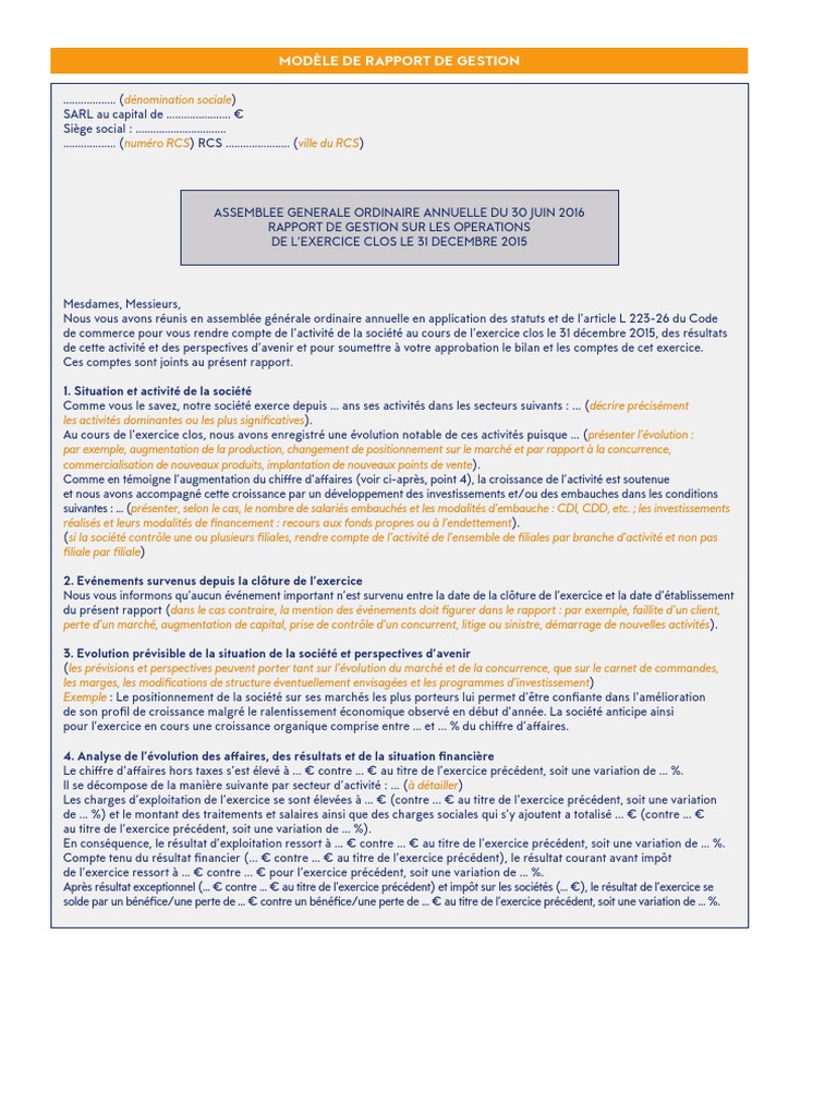 Rapport De Gestion Trimestriel