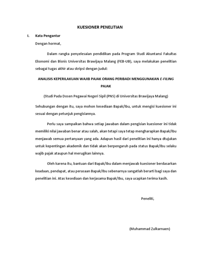 Contoh Kata Pengantar Kuesioner Dikdasmen