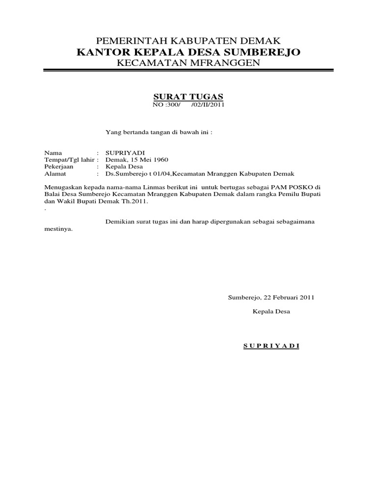 Surat Tugas Linmas 1 | PDF