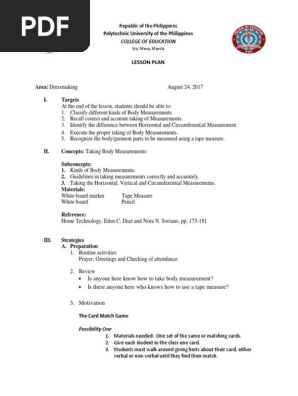 Lesson Plan Taking Body Measurements