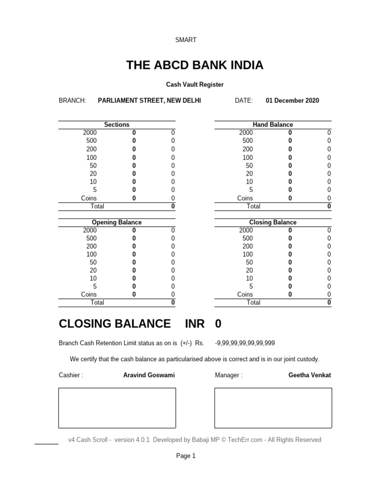 Cash Denominations Excel Sheet For Bank Cashiers PDF Cash Money