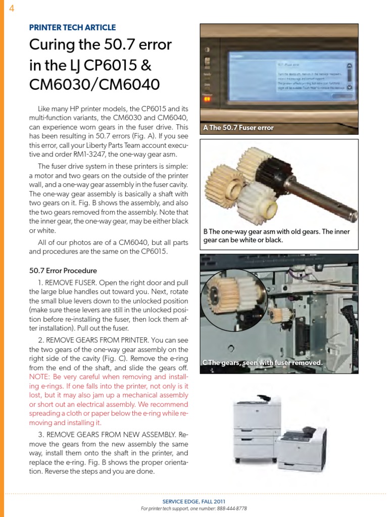 HP CP 6015 Error 50.7 | PDF | Gear | Manufactured Goods