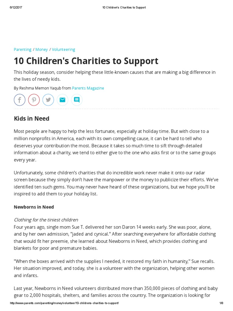 10 Children's Charities to Support Infants Family