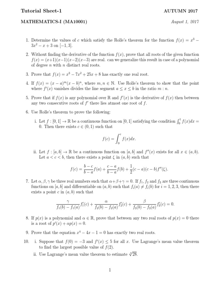 Tutorial Sheet 1 | PDF | Zero Of A Function | Mathematical Relations