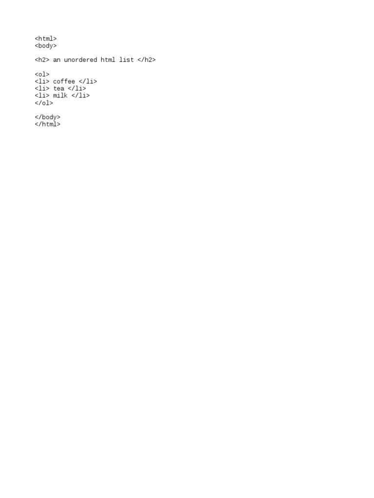 An unordered html list coffee tea milk pdf