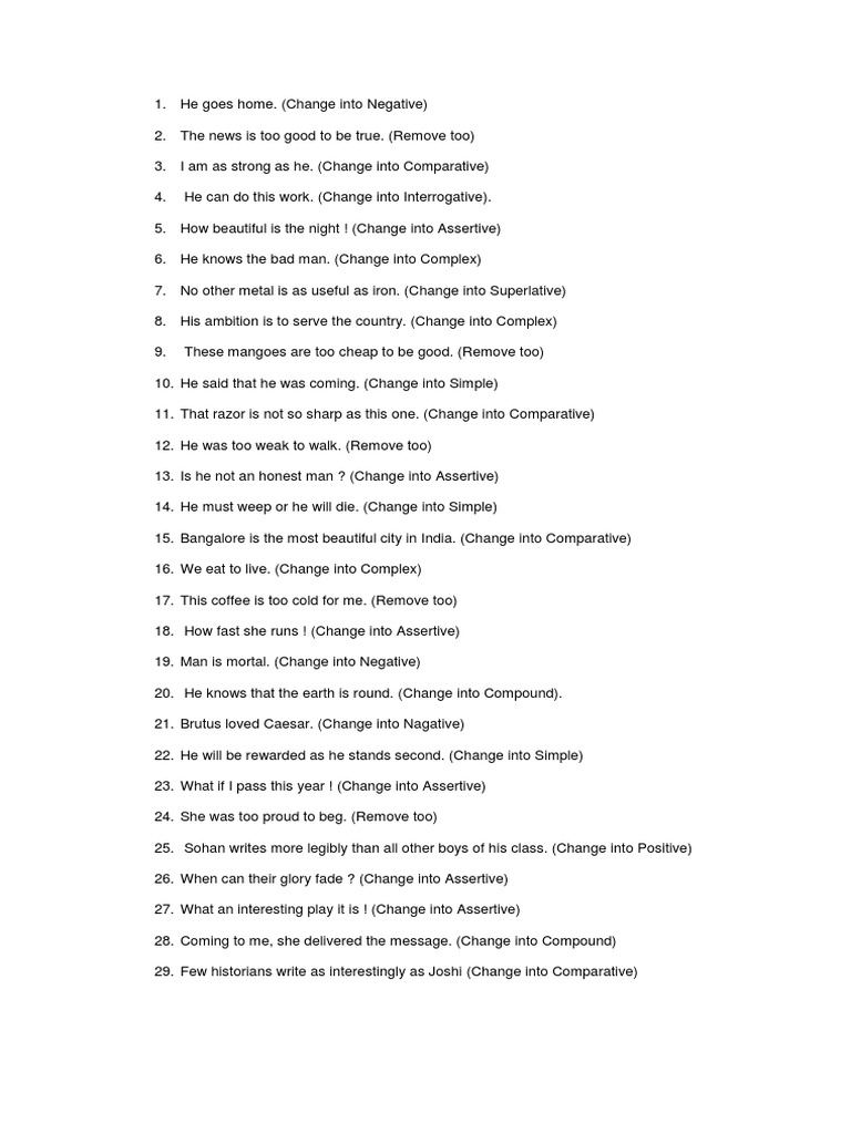 Sentence Transformation Exercises | PDF