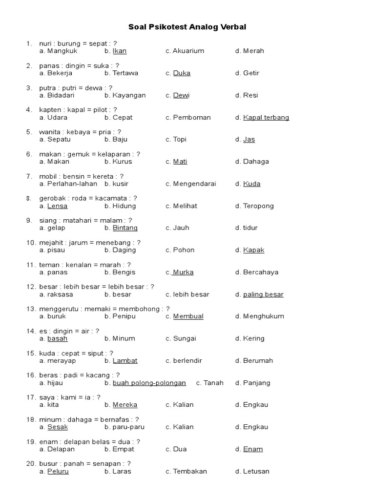 Soal Psikotes Analog Verbal