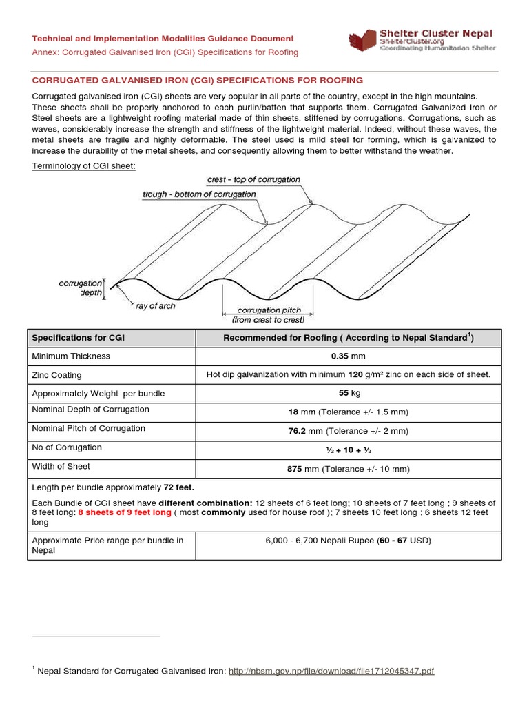 CGI Sheet Nepal PDF Galvanization Transition Metals