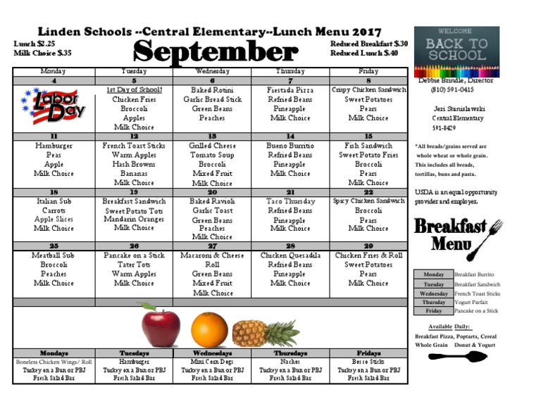 148703-September 17 Central Elem Menu | PDF | Eating Behaviors Of ...