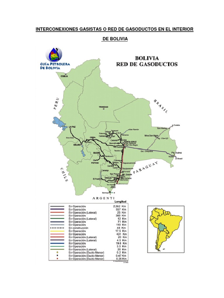 Mapa de Gasoductos en Bolivia | PDF | Bolivia | Brasil