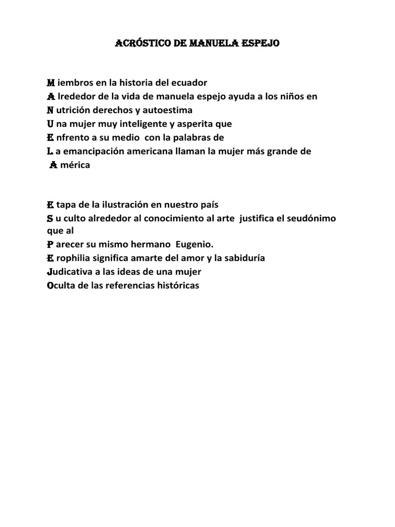 Acrostico De Manuela Espejo