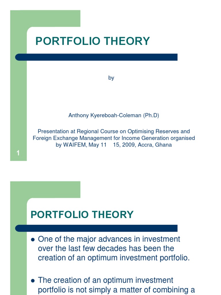 Portfolio Theory Modern Portfolio Theory Diversification (Finance)