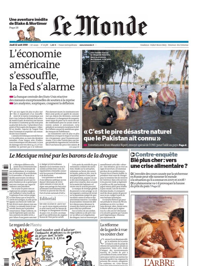 Le Monde - Jeudi 12 Aout 2010 - 12/08/2010 - 2010/12/08, PDF, Réserve  fédérale