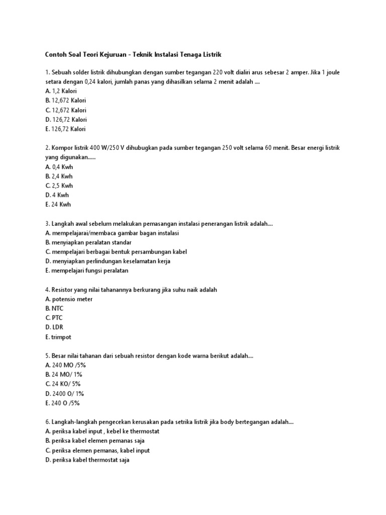 Contoh Soal Teori Kejuruan
