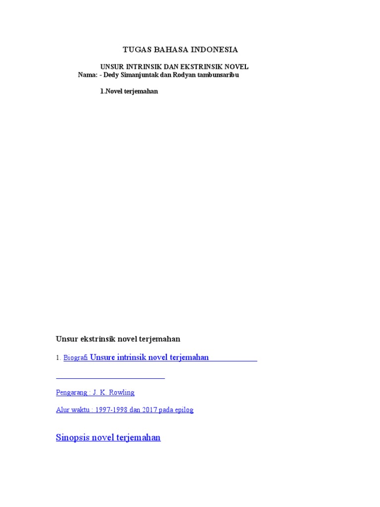 Contoh Novel Terjemahan Dan Unsur Intrinsiknya Berbagai