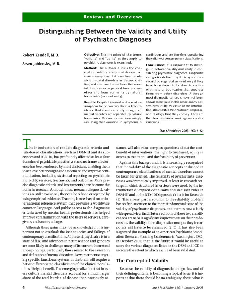 Distinguishing Between The Validity and Utility of Psychiatric