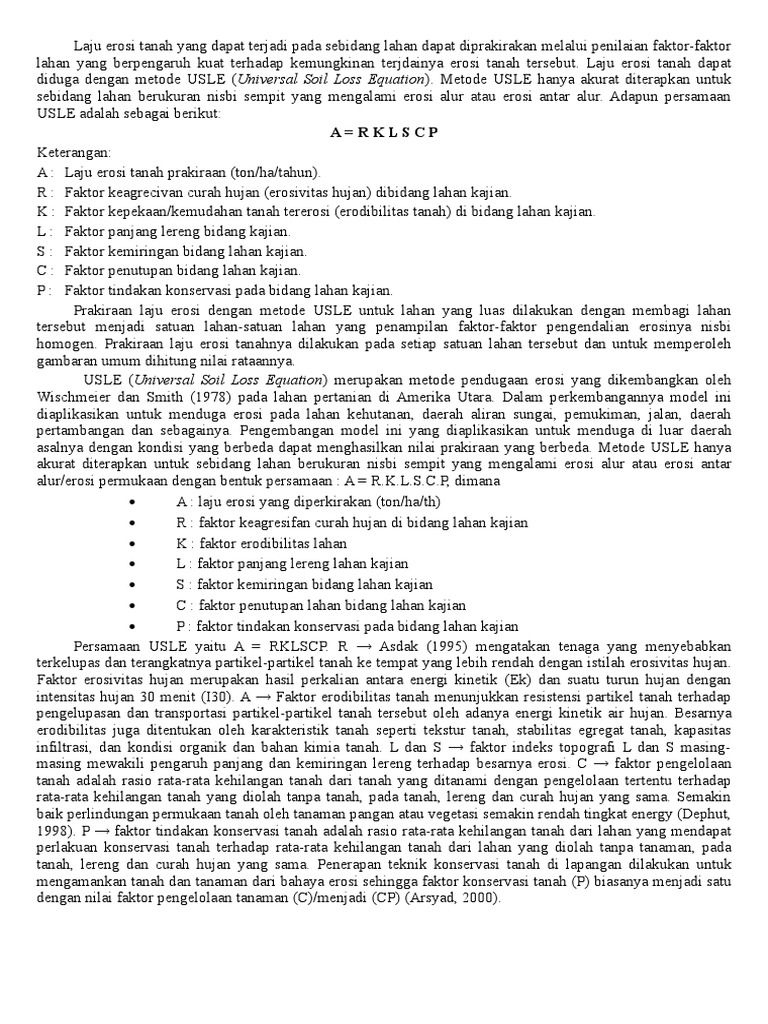 Prakiraan Erosi Tanah Metode USLE | PDF