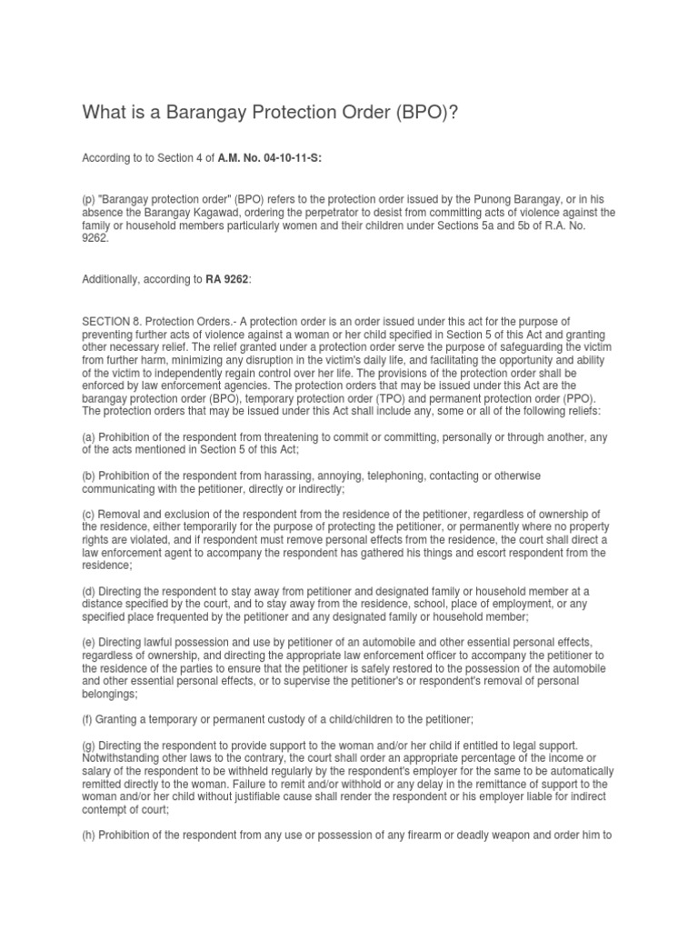 Understanding Barangay Protection Orders | PDF | Restraining Order ...