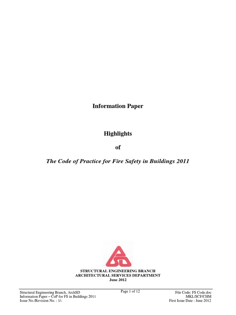 Highlights of The Code of Practice for Fire Safety in Buildings 2011