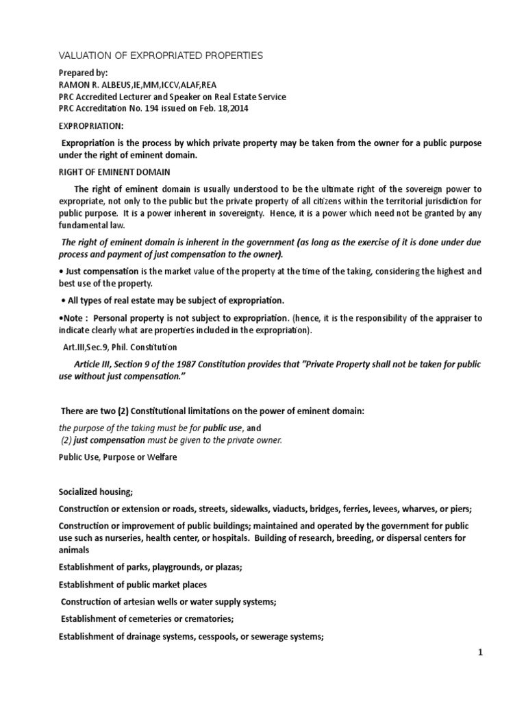 Mass Appraisal in Expropriation Law | PDF | Eminent Domain | Just ...